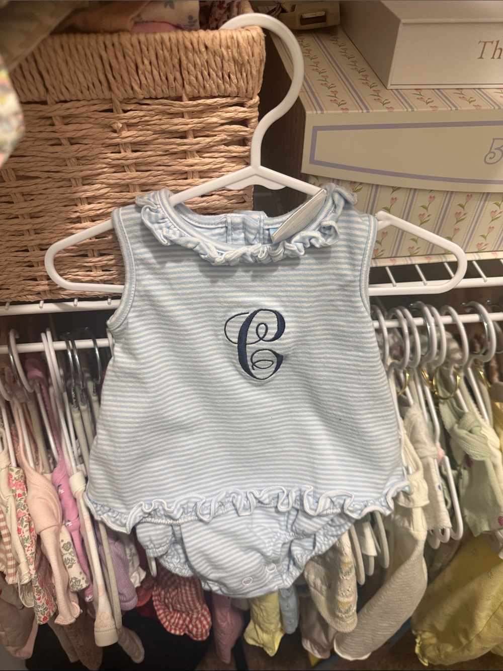 NB Classic whimsy monogram C romper